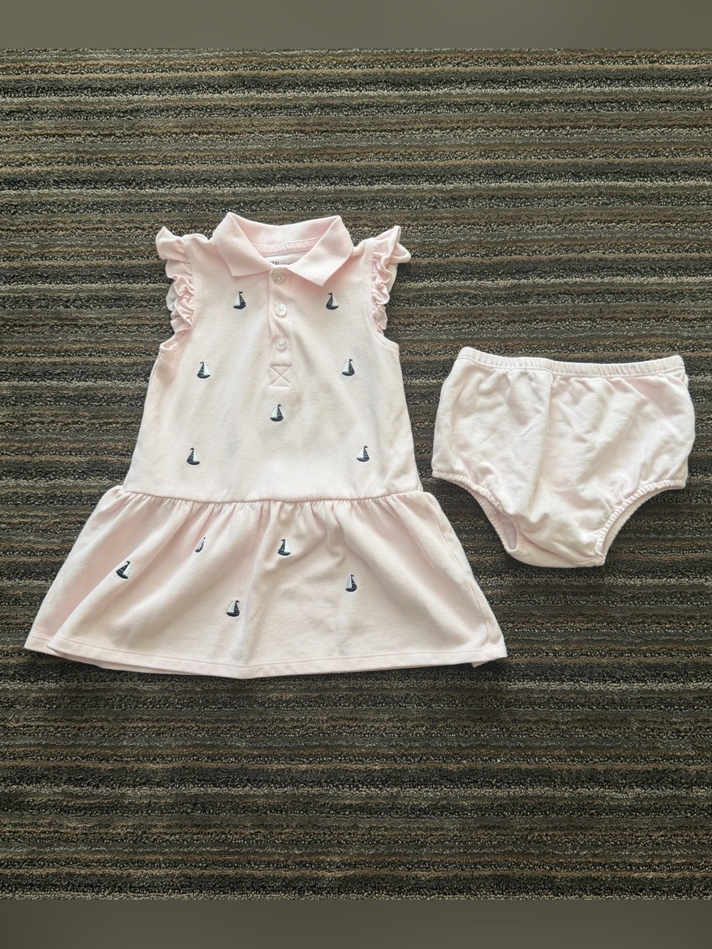 Little Me Light Pink Polo Sailboat Sleeveless Dress with Bloomers